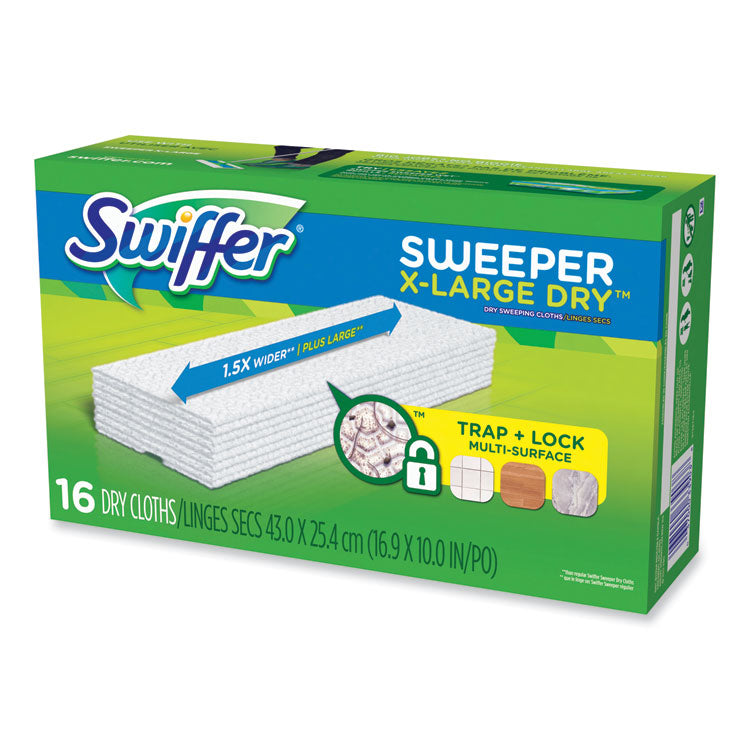 Sweeper XL Dry Refill Cloths, 16.9" x 9.8", White, 16/Box, 4 Boxes/Carton