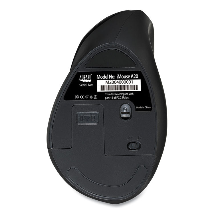 iMouse A20 Antimicrobial Vertical Wireless Mouse, 2.4 GHz Frequency/33 ft Wireless Range, Right Hand Use, Black/Granite