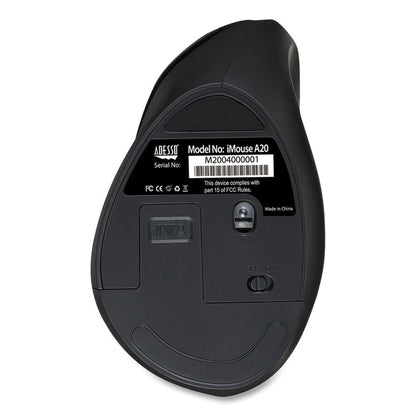 iMouse A20 Antimicrobial Vertical Wireless Mouse, 2.4 GHz Frequency/33 ft Wireless Range, Right Hand Use, Black/Granite