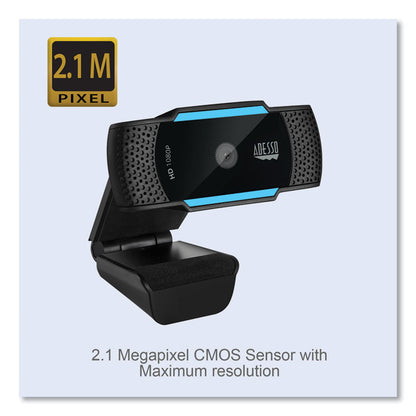 CyberTrack H5 1080P HD USB AutoFocus Webcam with Microphone, 1920 pixels x 1080 pixels, 2 Mpixels, Black