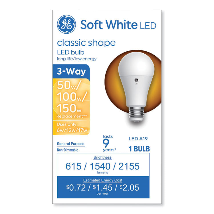 Classic LED SW Non-Dim A19 Light Bulb, 3-Way: 6 W - 12 W - 17 W, Soft White