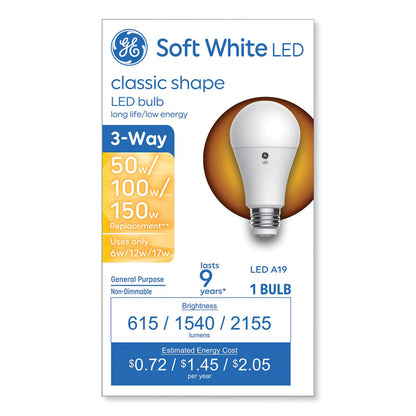 Classic LED SW Non-Dim A19 Light Bulb, 3-Way: 6 W - 12 W - 17 W, Soft White