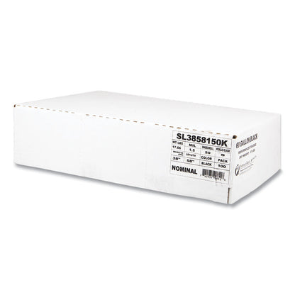 Low-Density Commercial Can Liners, 60 gal, 1.5 mil, 38" x 58", Black, Interleaved Roll, 20 Bags/Roll, 5 Rolls/Carton