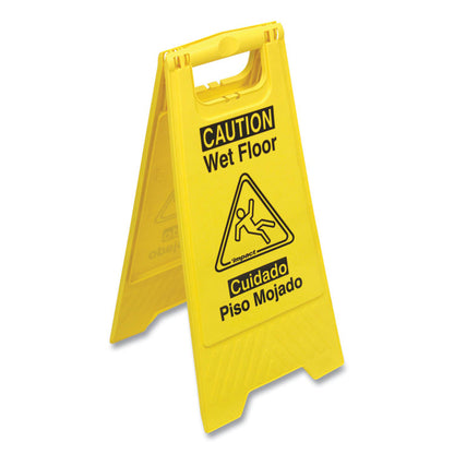 Bilingual Yellow Wet Floor Sign, 12.05 x 1.55 x 24.3