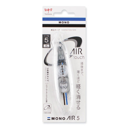 MONO Air Pen-Style Correction Tape, Refillable, 0.19" x 19.67 ft, White Tape, Clear Dispenser