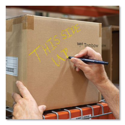 Wax-Based Marking Pencil, Twist-Advance, 4.4 mm, Yellow Marks, Navy Blue Barrel, 10/Box