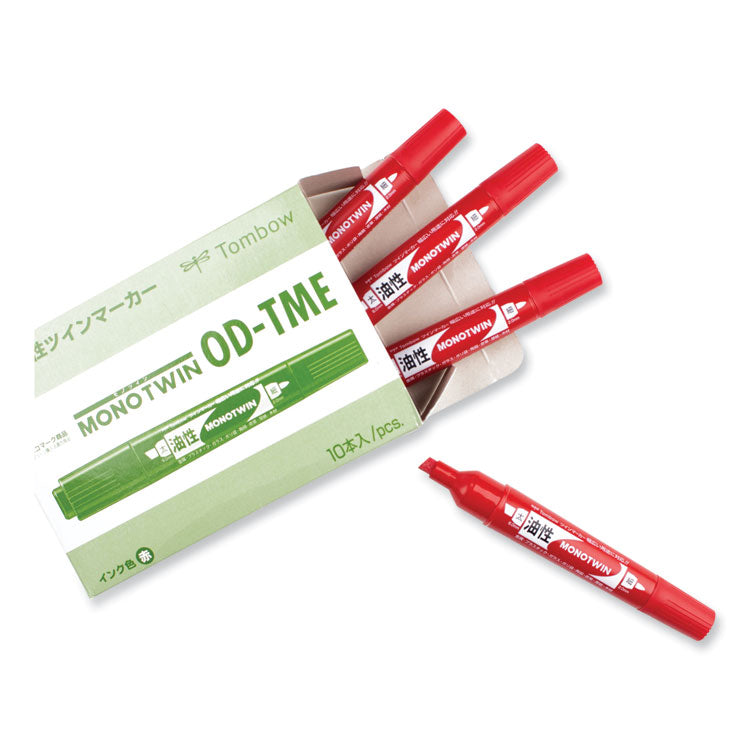 Mono Twin Bold Permanent Marker, Fine/Broad Tips, Red, 10/Box