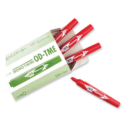 Mono Twin Bold Permanent Marker, Fine/Broad Tips, Red, 10/Box