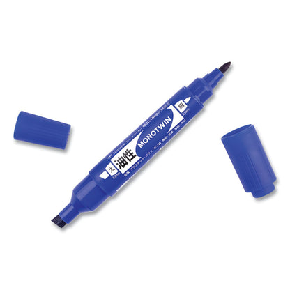 Mono Twin Bold Permanent Marker, Fine/Broad Tips, Blue, 10/Box