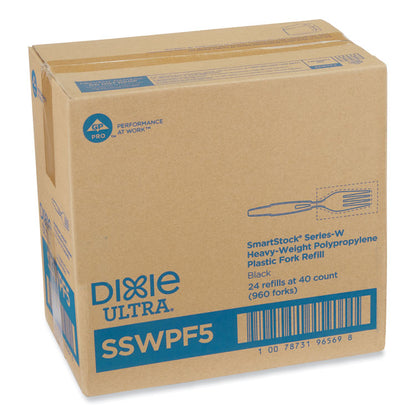 SmartStock Wrapped Heavyweight Cutlery Refill, Fork, Plastic, Black, 960/Carton