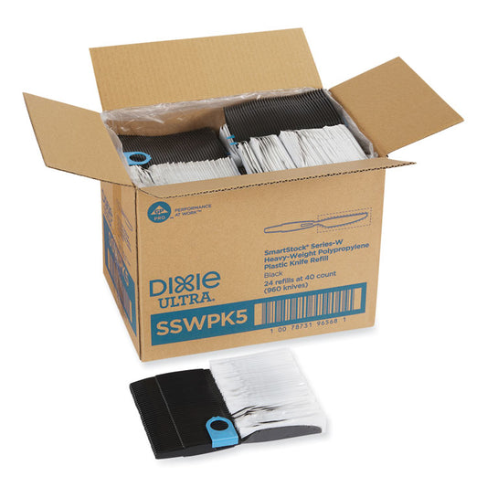 SmartStock Wrapped Heavyweight Cutlery Refill, Knife, Plastic, Black, 960/Carton