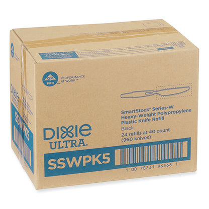 SmartStock Wrapped Heavyweight Cutlery Refill, Knife, Plastic, Black, 960/Carton