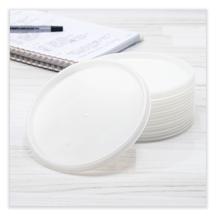 Plastic Lids for Foam Cups, Bowls and Containers, Vented, Fits 12 oz to 60 oz, Translucent, 100/Pack, 10 Packs/Carton