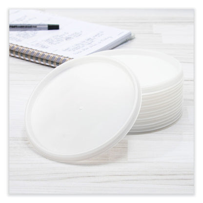 Plastic Lids for Foam Cups, Bowls and Containers, Vented, Fits 12 oz to 60 oz, Translucent, 100/Pack, 10 Packs/Carton