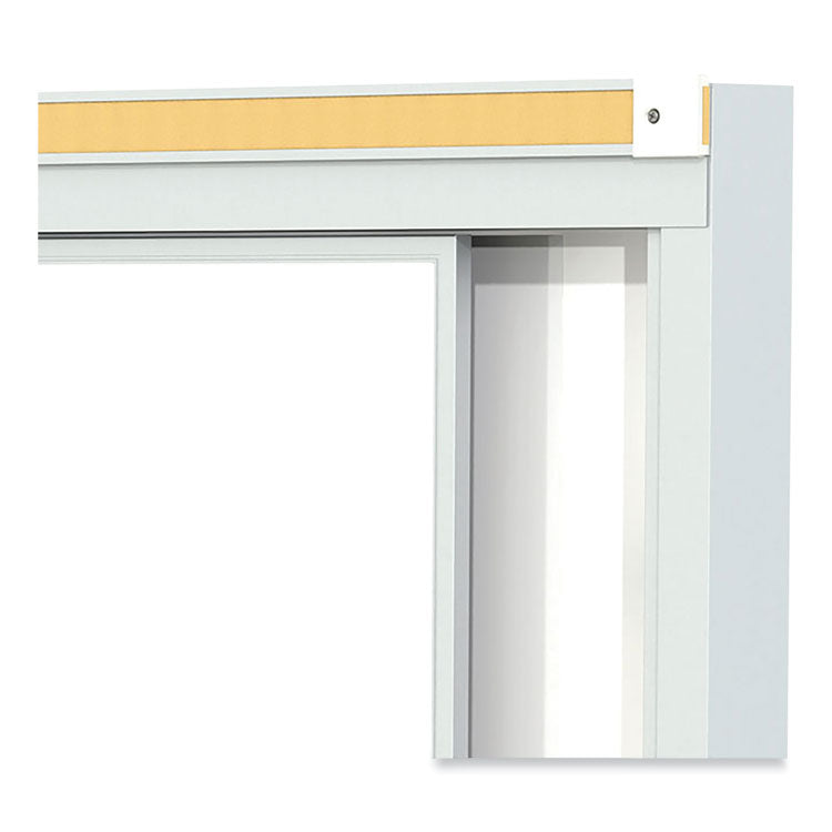 Horizontal Sliding Porcelain Magnetic Whiteboard, 120" x 48", White Surface, Satin Aluminum Frame