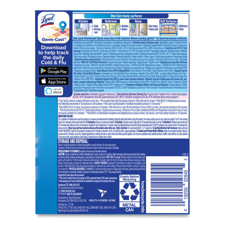 Disinfectant Spray, Spring Waterfall Scent, Liquid, 12.5 oz Aerosol Spray, 12/Carton