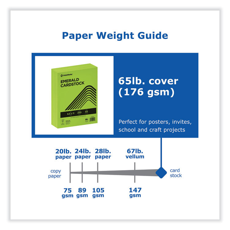 Color Cardstock, 65 lb Cover Weight, 8.5 x 11, Emerald Green, 250/Ream