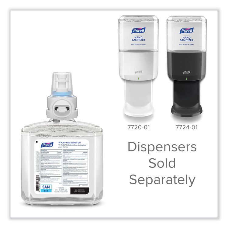 VF PLUS Hand Sanitizer Gel, 1,200 mL Refill Bottle, Fragrance-Free, For ES8 Dispensers, 2/Carton