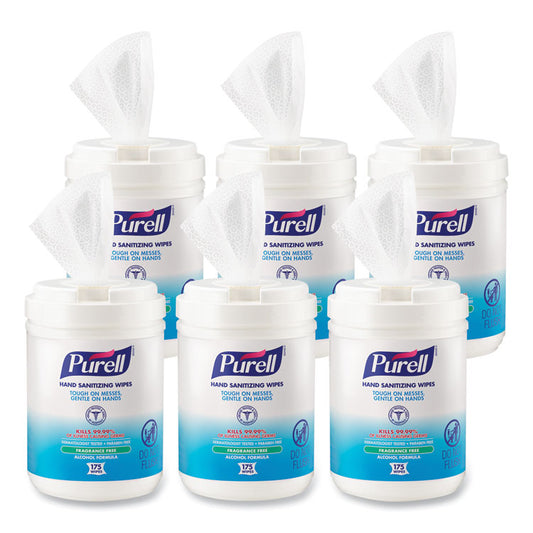 Hand Sanitizing Wipes Alcohol Formula, 6 x 7, Unscented, White, 175/Canister (Each)