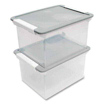 Tote with Locking Handles, Legal/Letter, 13.9" x 18.3" x 10.6", Clear/Silver, 4/Carton