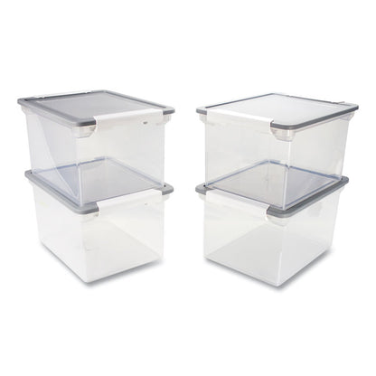 Tote with Locking Handles, Legal/Letter, 13.9" x 18.3" x 10.6", Clear/Silver, 4/Carton