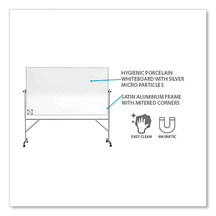 Reversible Magnetic Hygienic Porcelain Whiteboard with Aluminum Frame, 72" x 48", White Surface, Satin Aluminum Frame