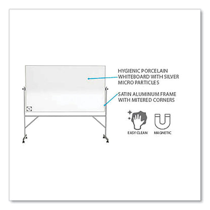 Reversible Magnetic Hygienic Porcelain Whiteboard with Aluminum Frame, 96" x 48", White Surface, Satin Aluminum Frame