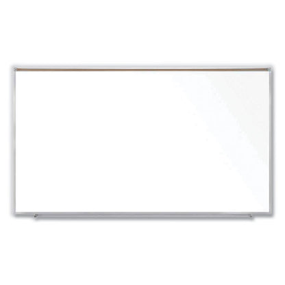 Magnetic Porcelain Whiteboard with Aluminum Frame and Maprail, 96.53" x 60.47", White Surface, Satin Aluminum Frame