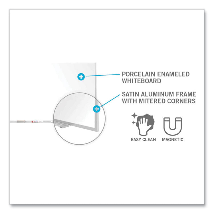 Magnetic Porcelain Whiteboard with Aluminum Frame and Maprail, 96.53" x 60.47", White Surface, Satin Aluminum Frame