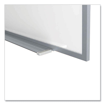 Magnetic Porcelain Whiteboard with Aluminum Frame and Maprail, 96.53" x 60.47", White Surface, Satin Aluminum Frame