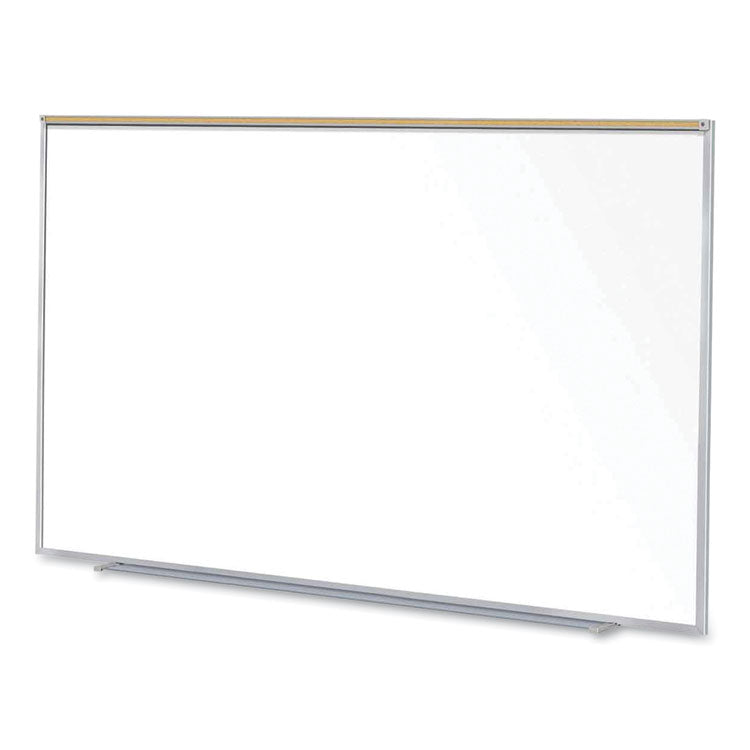 Magnetic Porcelain Whiteboard with Aluminum Frame and Maprail, 96.53" x 60.47", White Surface, Satin Aluminum Frame