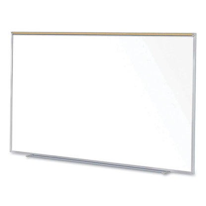 Magnetic Porcelain Whiteboard with Aluminum Frame and Maprail, 96.53" x 60.47", White Surface, Satin Aluminum Frame
