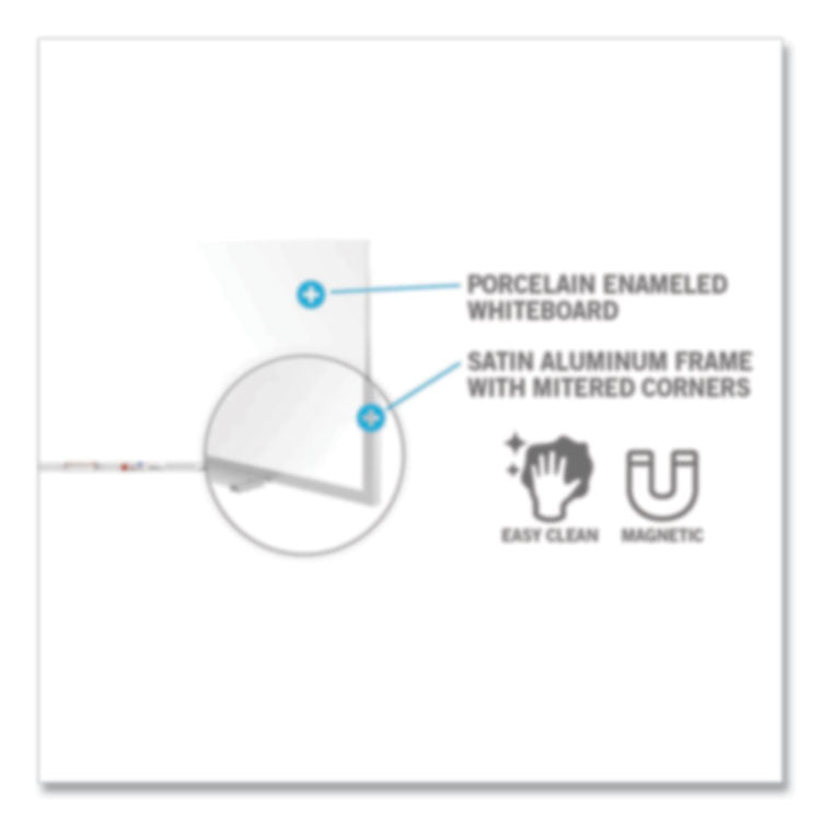 Magnetic Porcelain Whiteboard with Aluminum Frame, 120.59" x 60.47", White Surface, Satin Aluminum Frame
