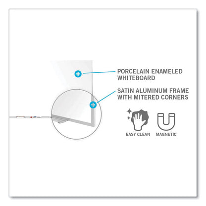 Magnetic Porcelain Whiteboard with Aluminum Frame and Maprail, 144.59" x 60.47", White Surface, Satin Aluminum Frame