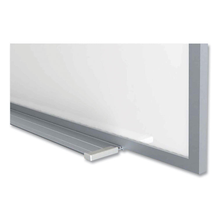 Magnetic Porcelain Whiteboard with Aluminum Frame and Maprail, 144.59" x 60.47", White Surface, Satin Aluminum Frame