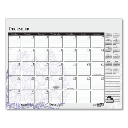 Recycled Desk Pad Calendar, Wild Flowers Artwork, 22 x 17, White Sheets, Black Binding/Corners,12-Month (Jan-Dec): 2026