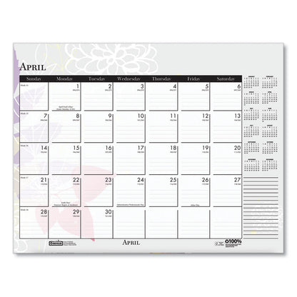 Recycled Desk Pad Calendar, Wild Flowers Artwork, 22 x 17, White Sheets, Black Binding/Corners,12-Month (Jan-Dec): 2026