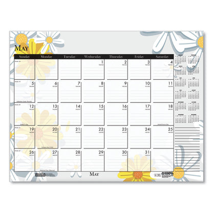 Recycled Desk Pad Calendar, Wild Flowers Artwork, 22 x 17, White Sheets, Black Binding/Corners,12-Month (Jan-Dec): 2026