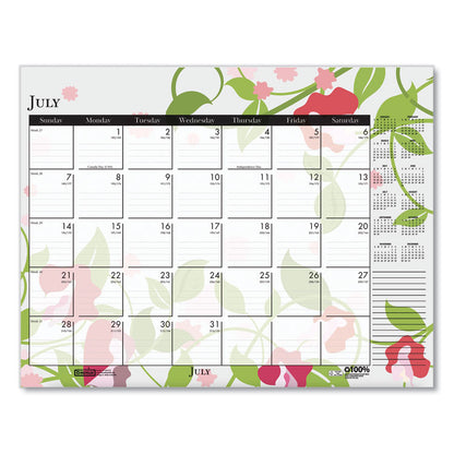 Recycled Desk Pad Calendar, Wild Flowers Artwork, 22 x 17, White Sheets, Black Binding/Corners,12-Month (Jan-Dec): 2026