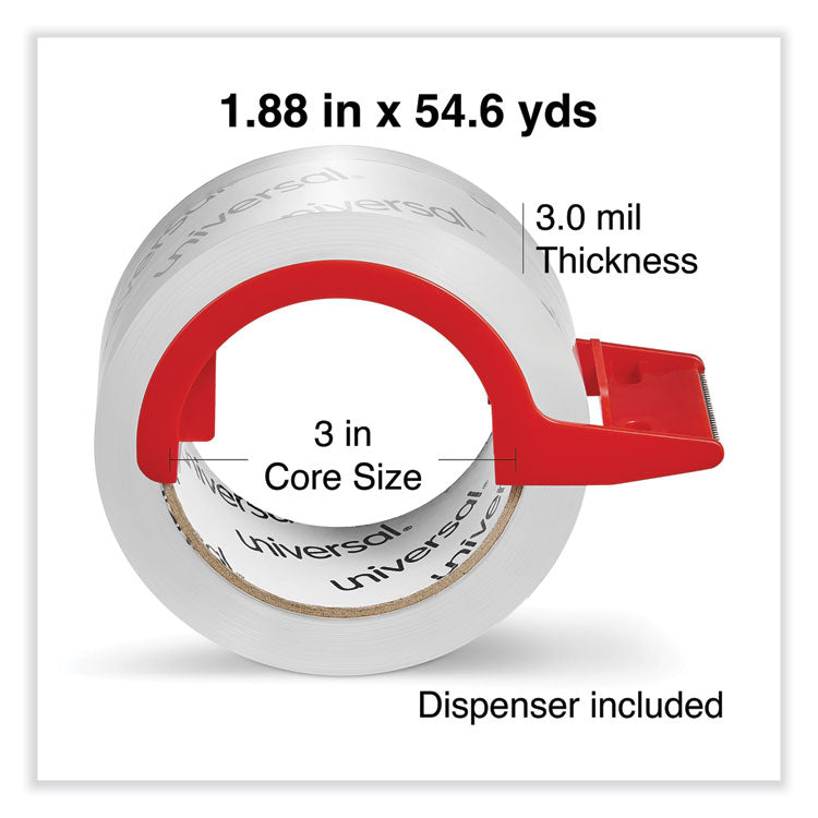 Heavy-Duty Acrylic Box Sealing Tape with Dispenser, 3" Core, 1.88" x 54.6 yds, Clear, 2/Pack
