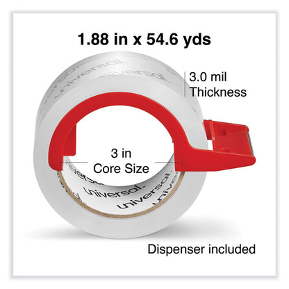 Heavy-Duty Acrylic Box Sealing Tape with Dispenser, 3" Core, 1.88" x 54.6 yds, Clear, 2/Pack