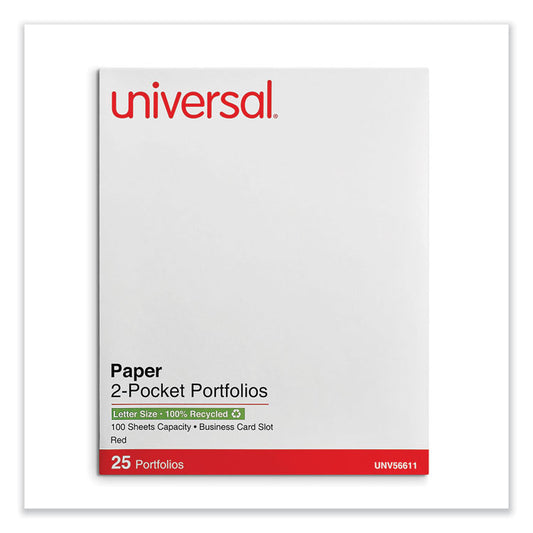 Two-Pocket Portfolios with Textured Covers, Accommodates 11 x 8.5 Sheets, Red, 25/Box