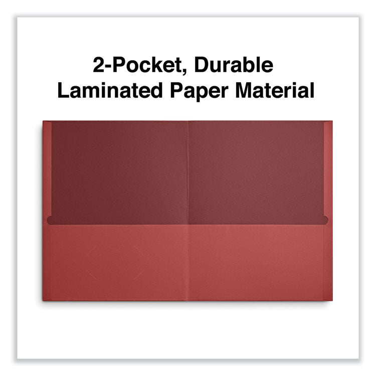 Two-Pocket Portfolios with Textured Covers, Accommodates 11 x 8.5 Sheets, Red, 25/Box
