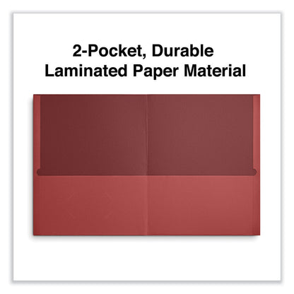 Two-Pocket Portfolios with Textured Covers, Accommodates 11 x 8.5 Sheets, Red, 25/Box