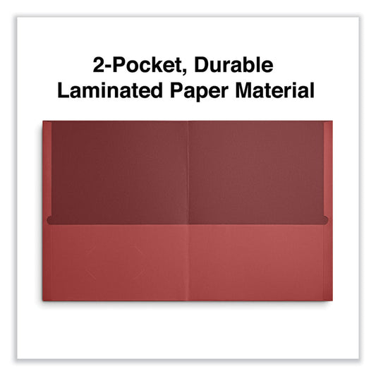 Two-Pocket Portfolios with Textured Covers, Accommodates 11 x 8.5 Sheets, Red, 25/Box
