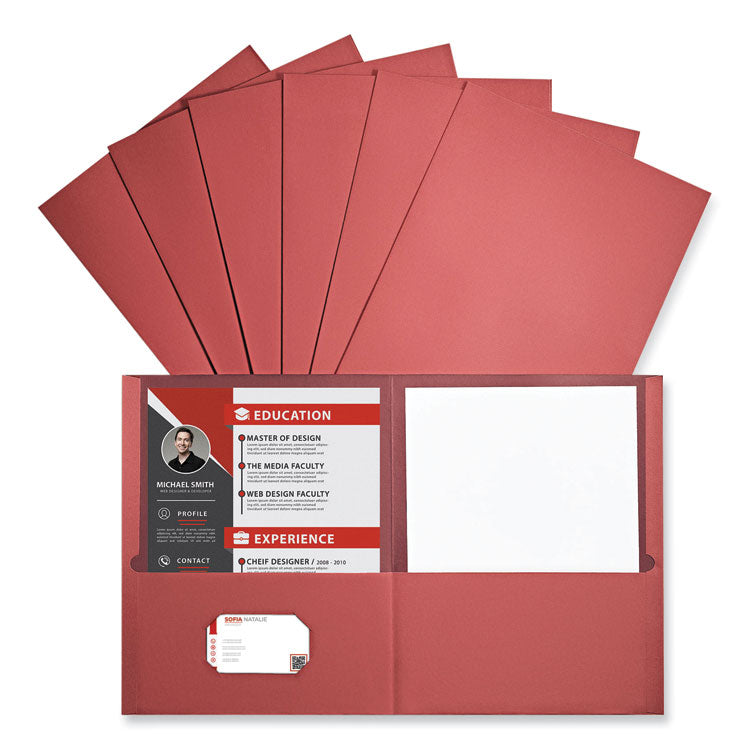 Two-Pocket Portfolios with Textured Covers, Accommodates 11 x 8.5 Sheets, Red, 25/Box