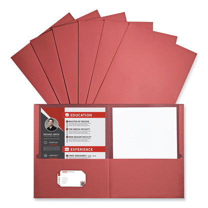 Two-Pocket Portfolios with Textured Covers, Accommodates 11 x 8.5 Sheets, Red, 25/Box