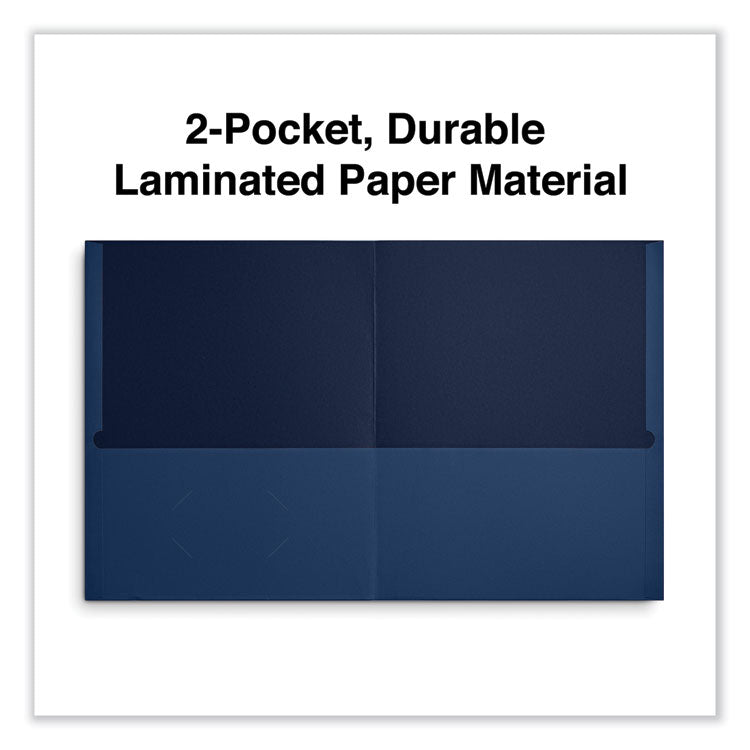 Two-Pocket Portfolios with Textured Covers, Accommodates 11 x 8.5 Sheets, Dark Blue, 25/Box