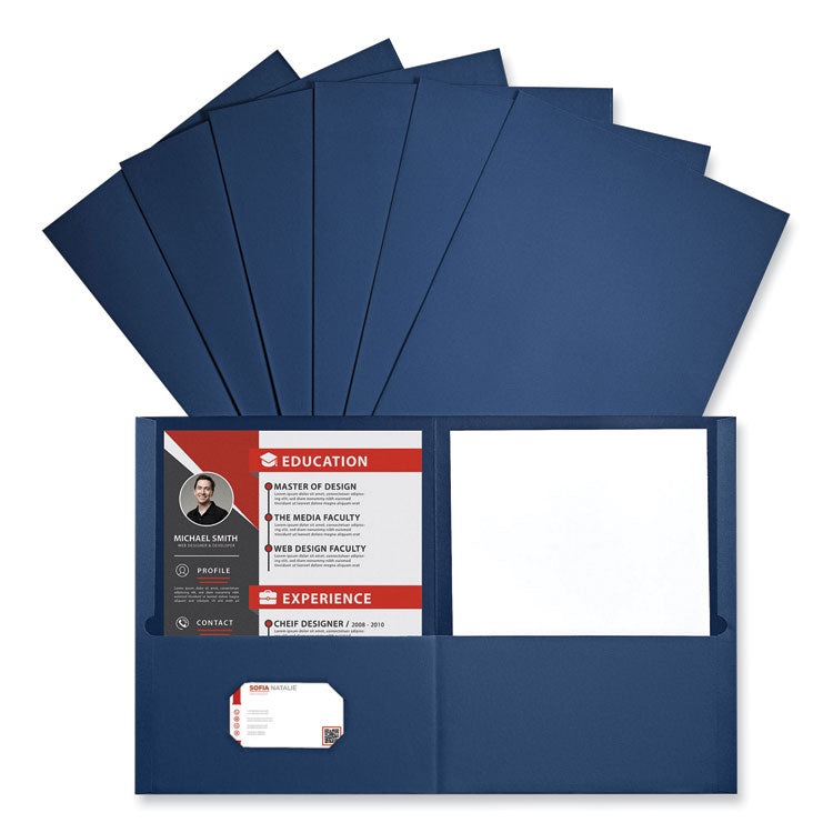 Two-Pocket Portfolios with Textured Covers, Accommodates 11 x 8.5 Sheets, Dark Blue, 25/Box