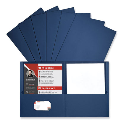 Two-Pocket Portfolios with Textured Covers, Accommodates 11 x 8.5 Sheets, Dark Blue, 25/Box